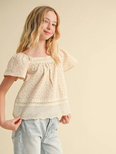 Girls Flutter Sleeve Peasant Top KT2977EP