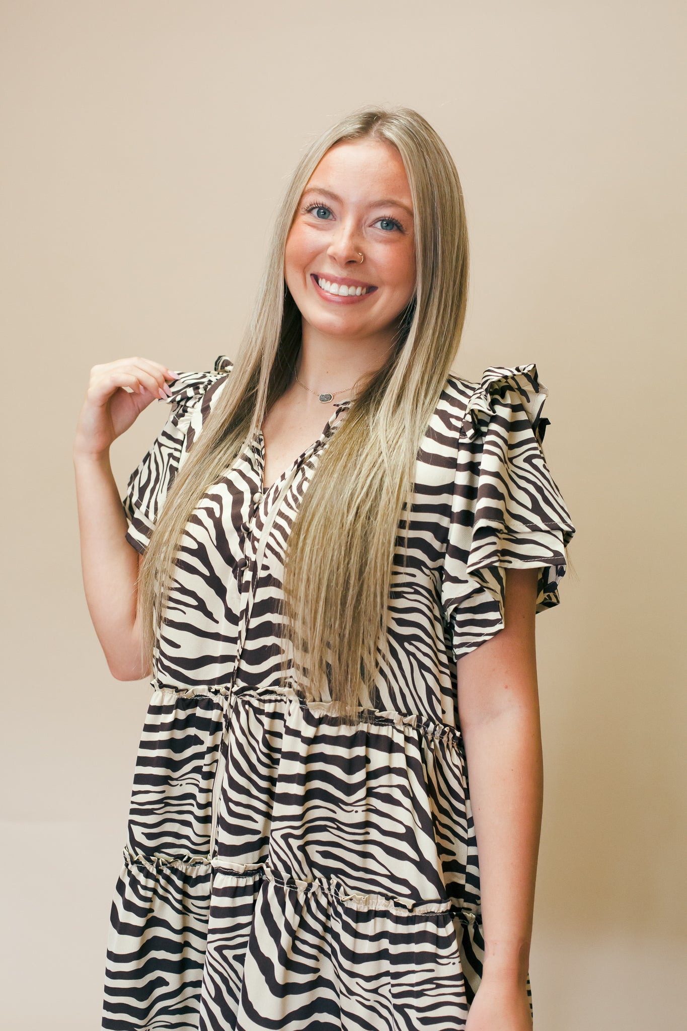 Chocolate Zebra Ruffle Sleeve Dress