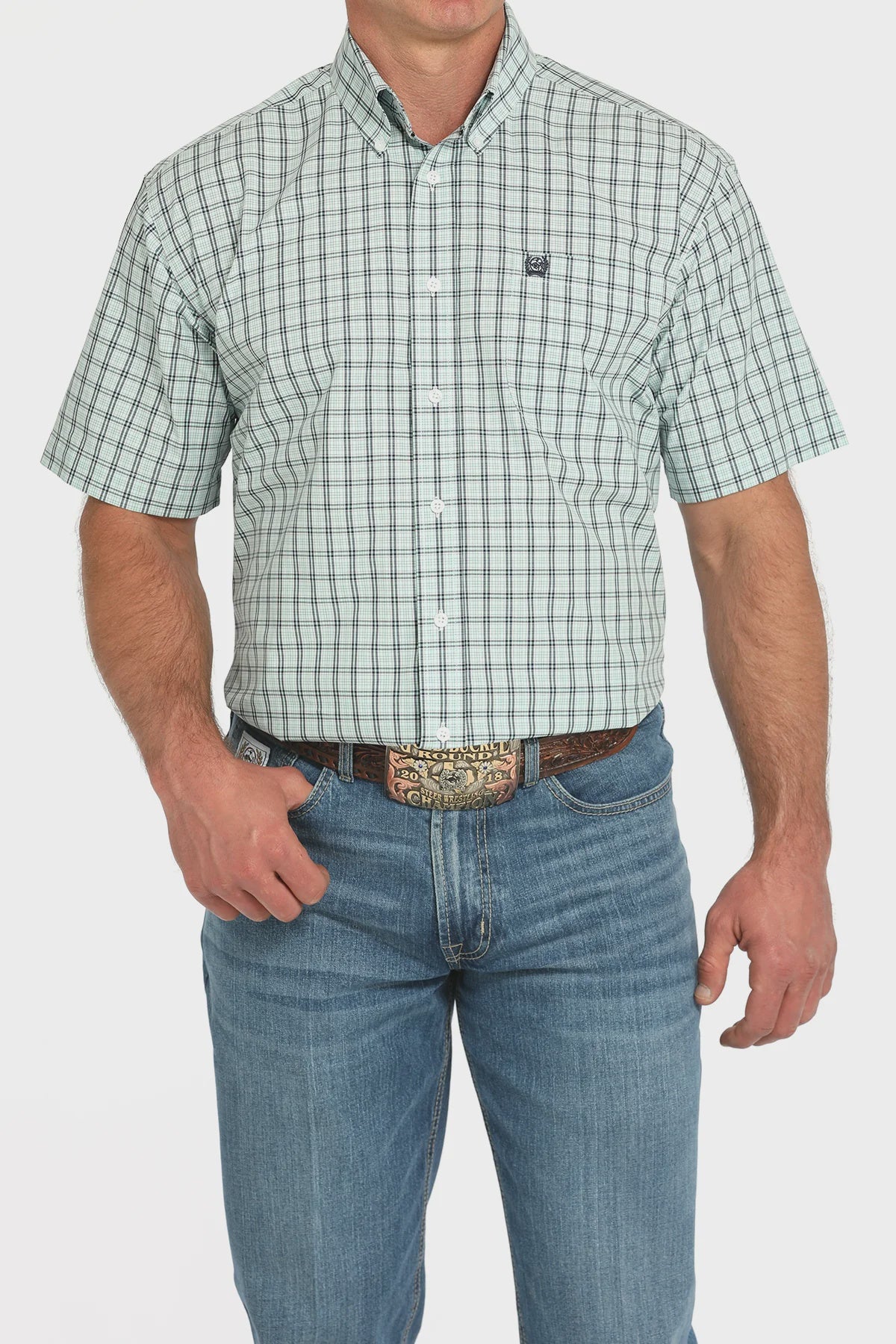 Cinch Men's Plaid Short Sleeve Shirt Turquoise MTW1111487