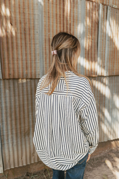 Navy Striped Long Sleeve Button Down Shirt T27667