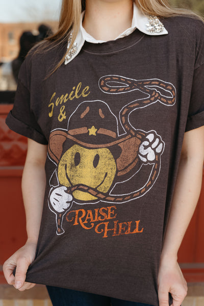 Girl Dangerous Smile & Raise Hell Black Tee
