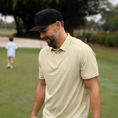 Burlebo Texas Tee Time Yellow/White Performance Polo