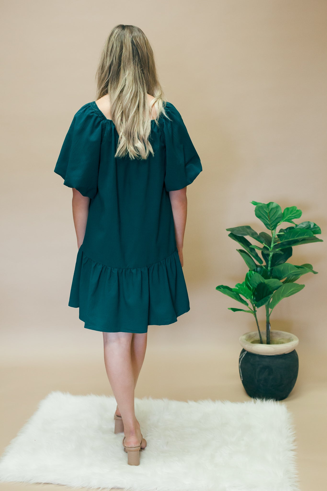 Green Texture SS Dress w/Pockets