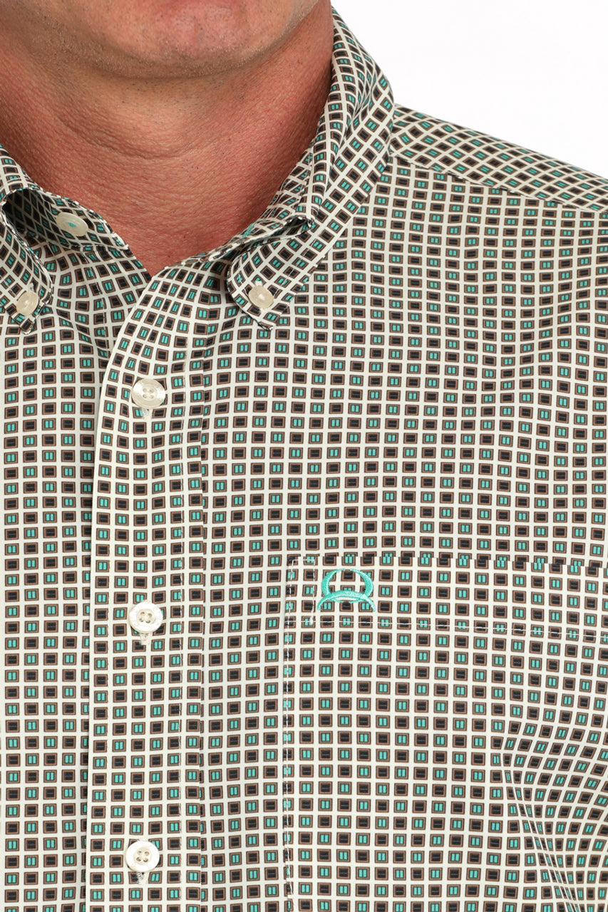 Cinch Men's Arenaflex Short Sleeve Geometric Print Shirt Cream MTW1704148