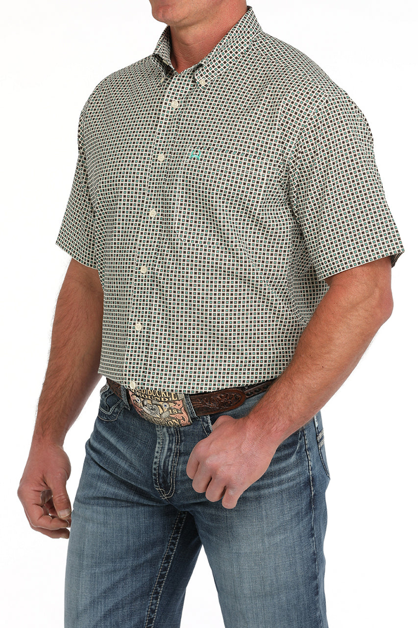 Cinch Men's Arenaflex Short Sleeve Geometric Print Shirt Cream MTW1704148