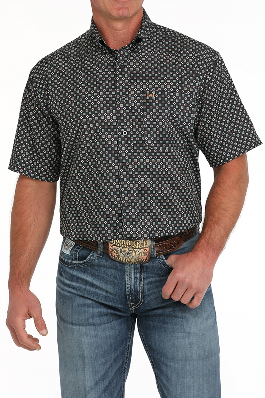 Cinch Men's Arenaflex Short Sleeve Print Shirt Navy MTW1704146