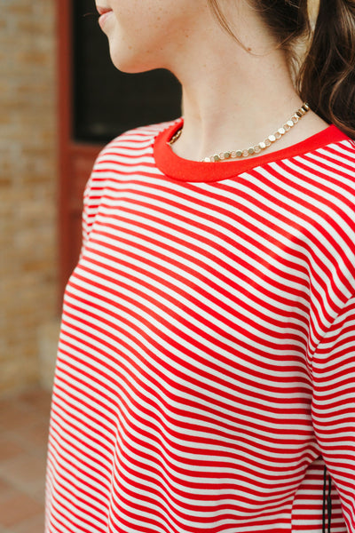 Red Striped T-Shirt Dress TBD506