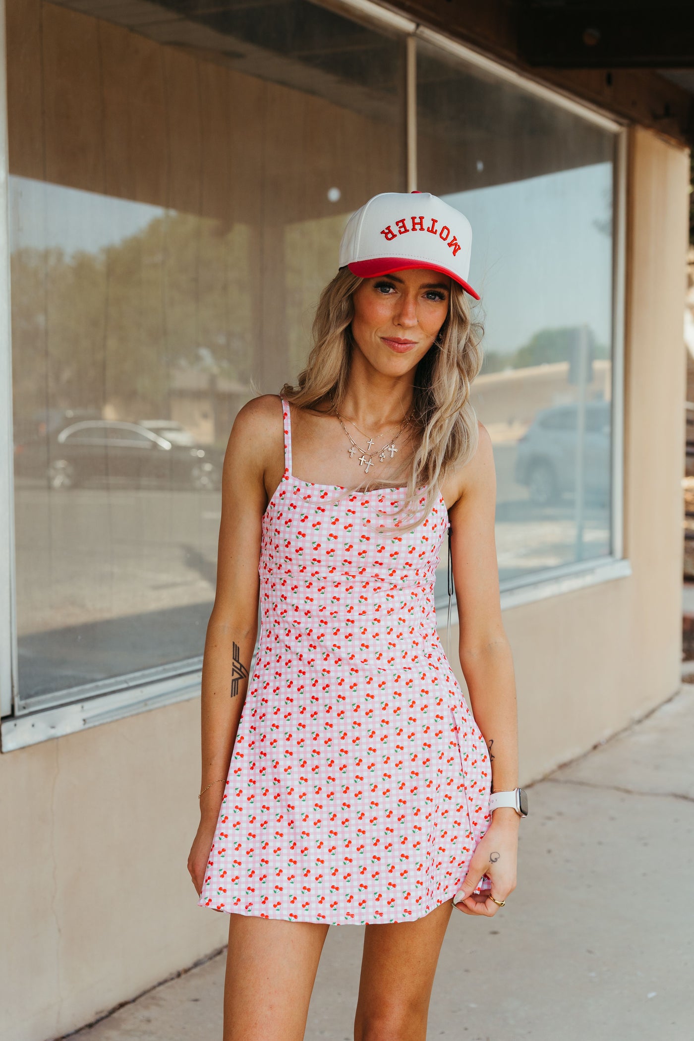 Cherry Gingham Mini Dress with Built-in Shorts DP20008-1