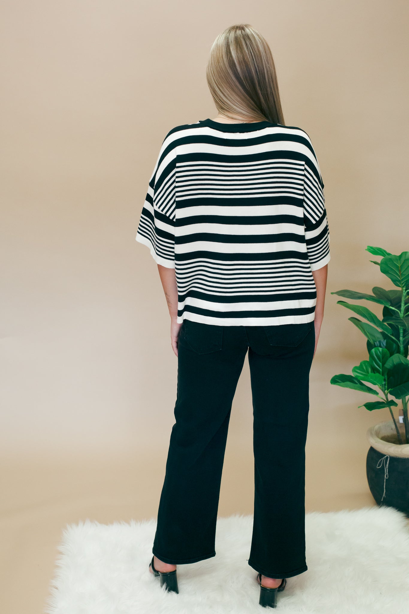 Stripe Short Sleeve Knit Sweater