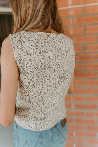 Cream/Black Sleeveless Button Sewn Top ST2307-1