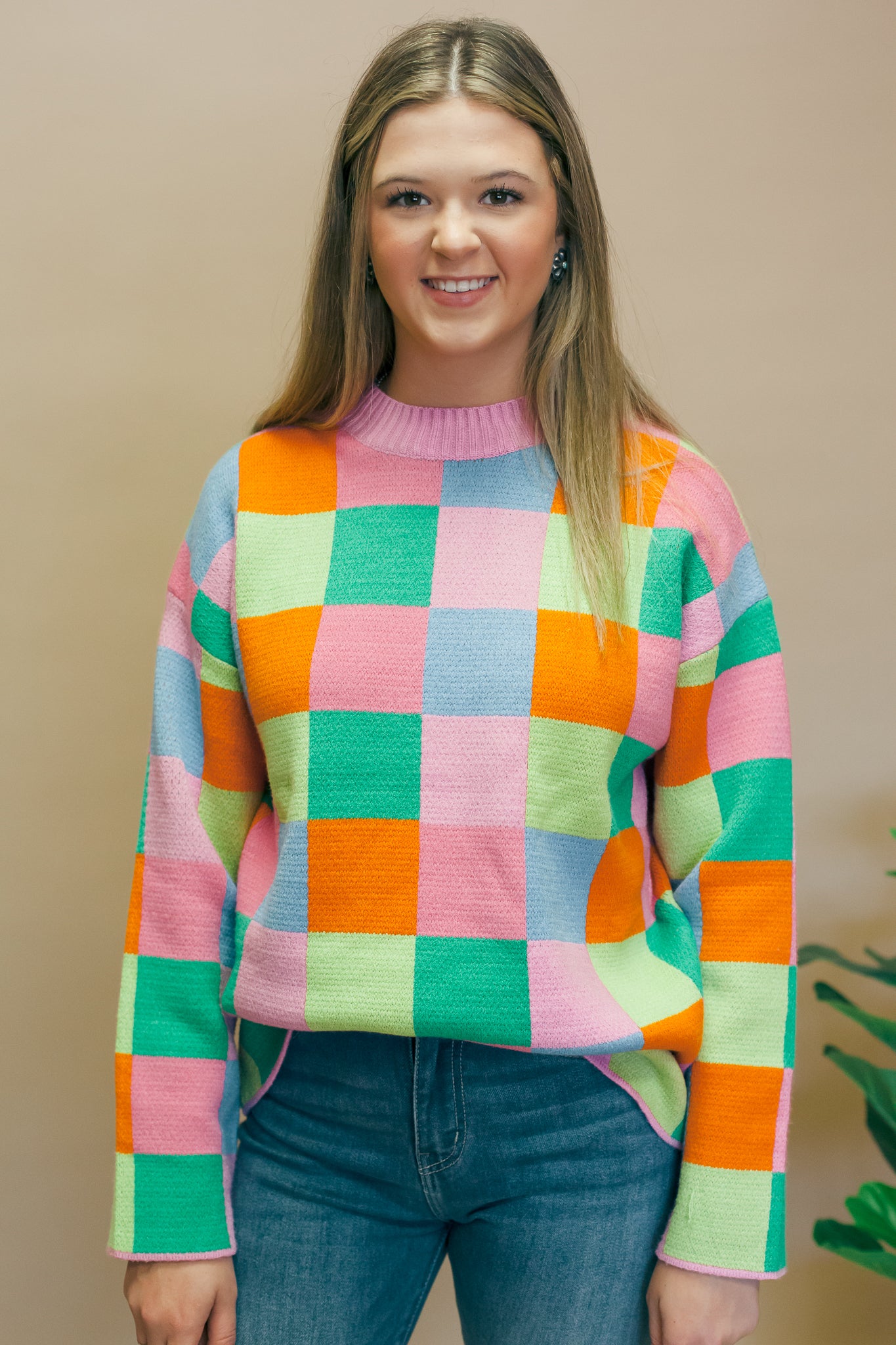 Magenta Multi Checker Sweater