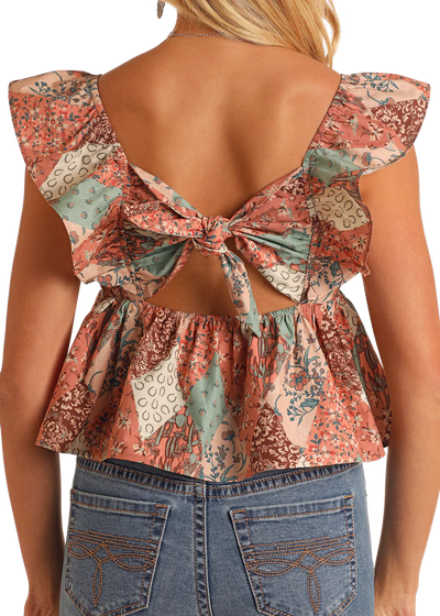 Women's Patchwork Print Flutter Tank Burnt Orange BW50T05895