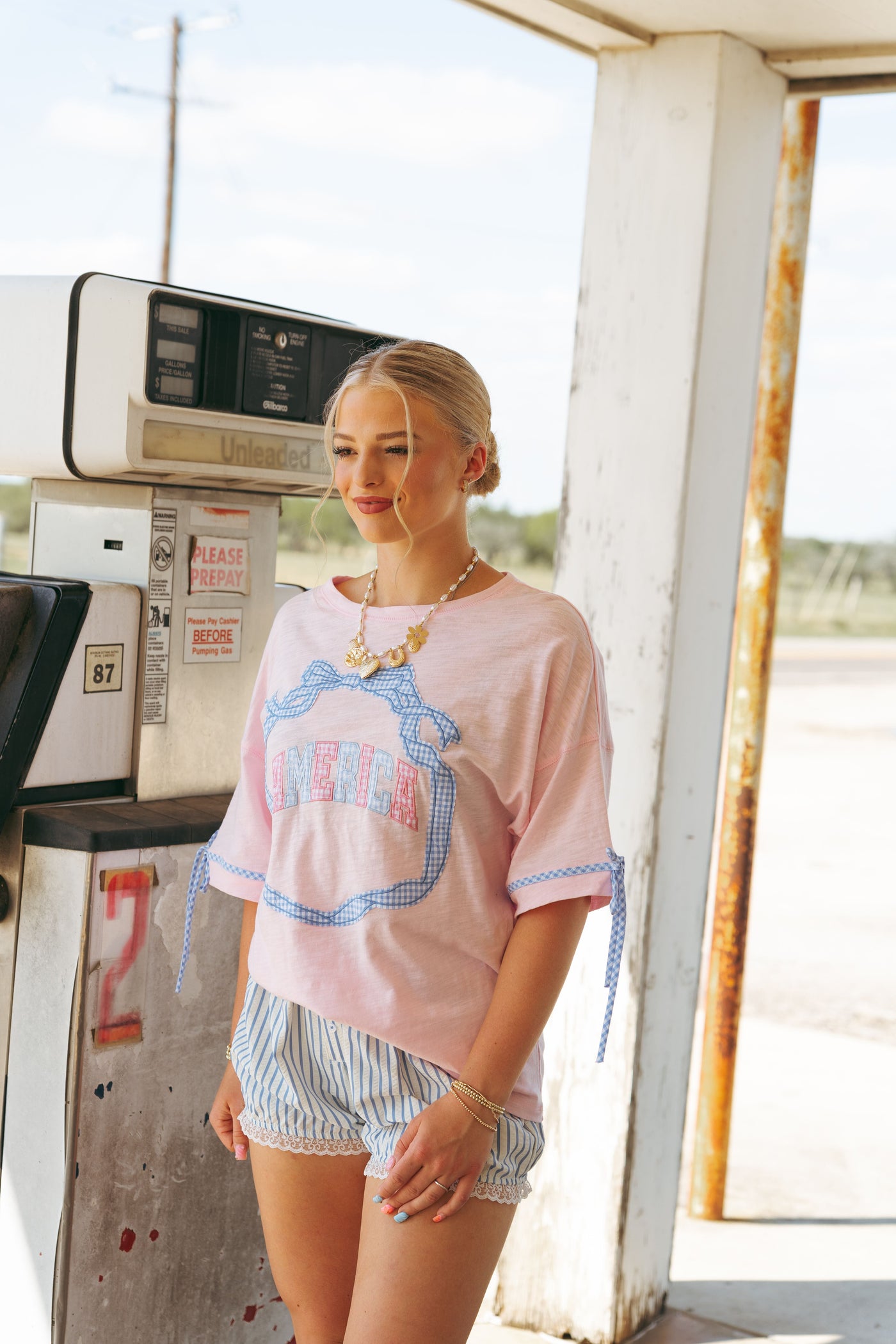 Light Pink America Tee with Bows IKT39930-01