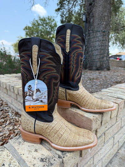 R. Watson Saddle Caiman Belly & Chocolate Mestizo Boots RW2504-2