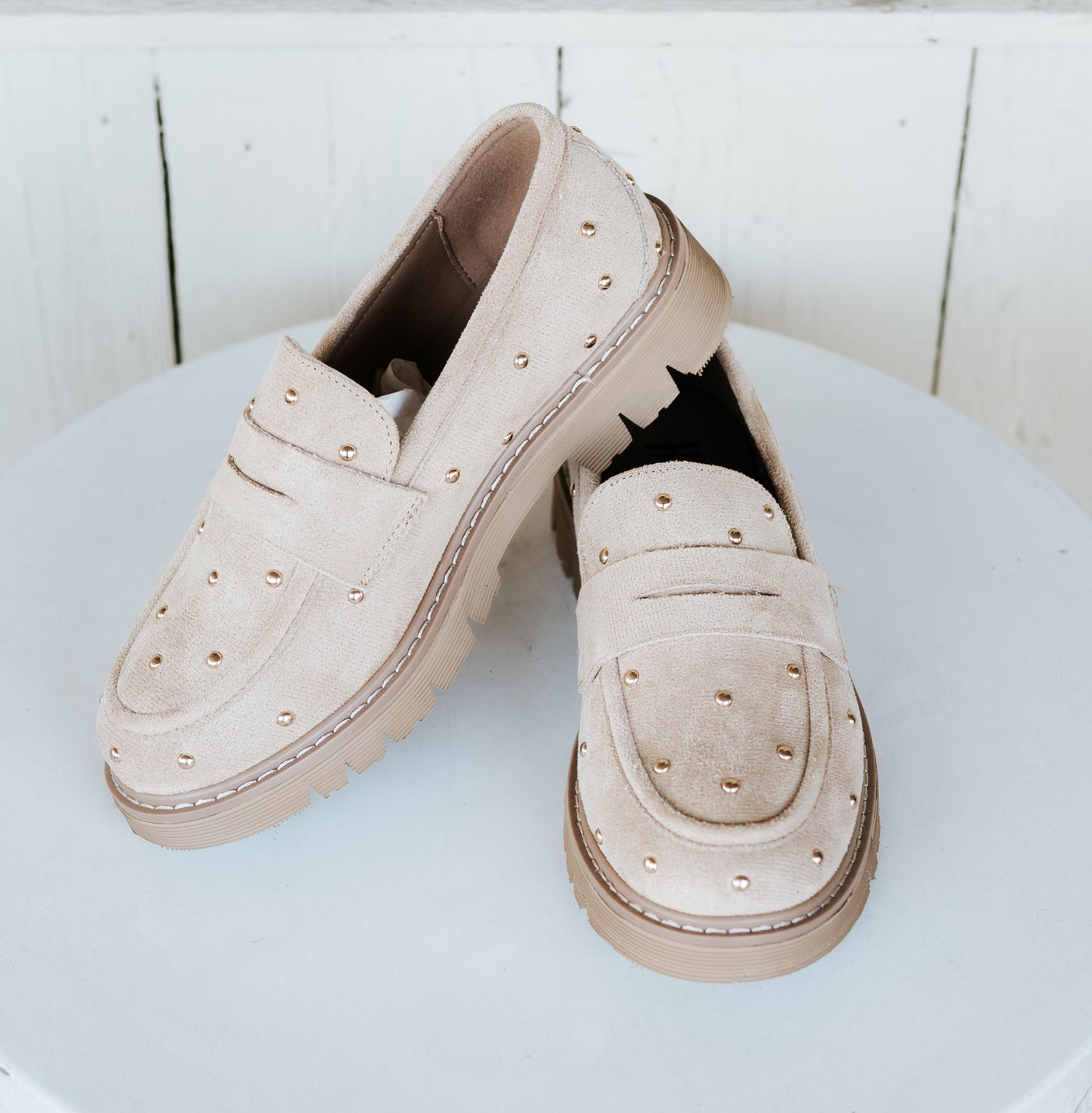 Stud Muffin Sand Faux Suede