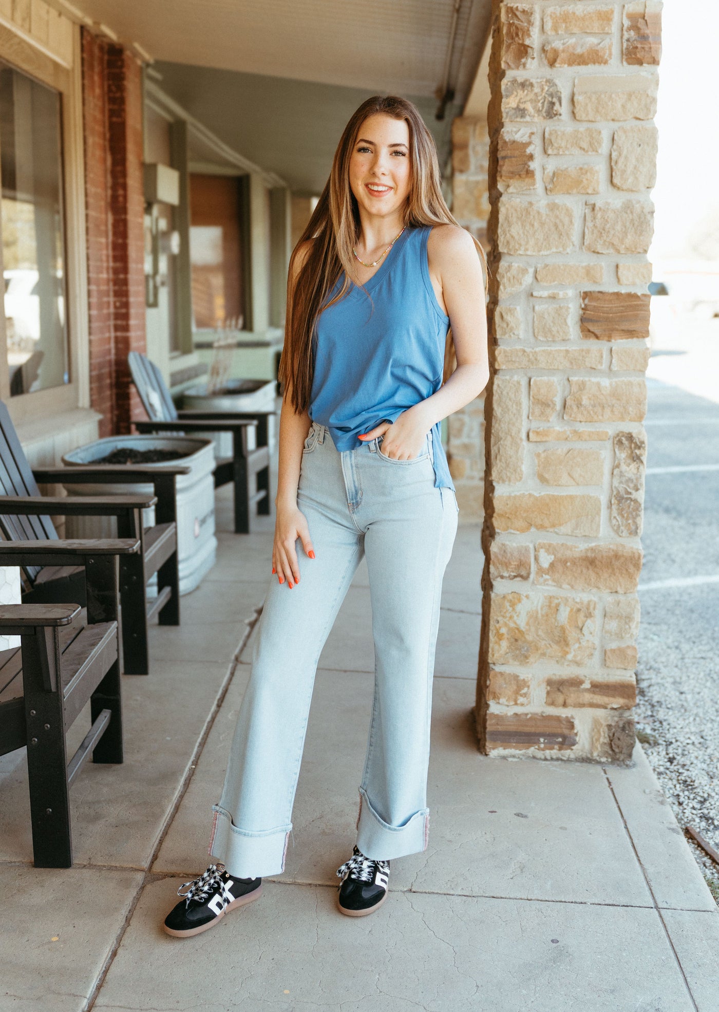 Light Denim Cuffed Palazzo BP476J