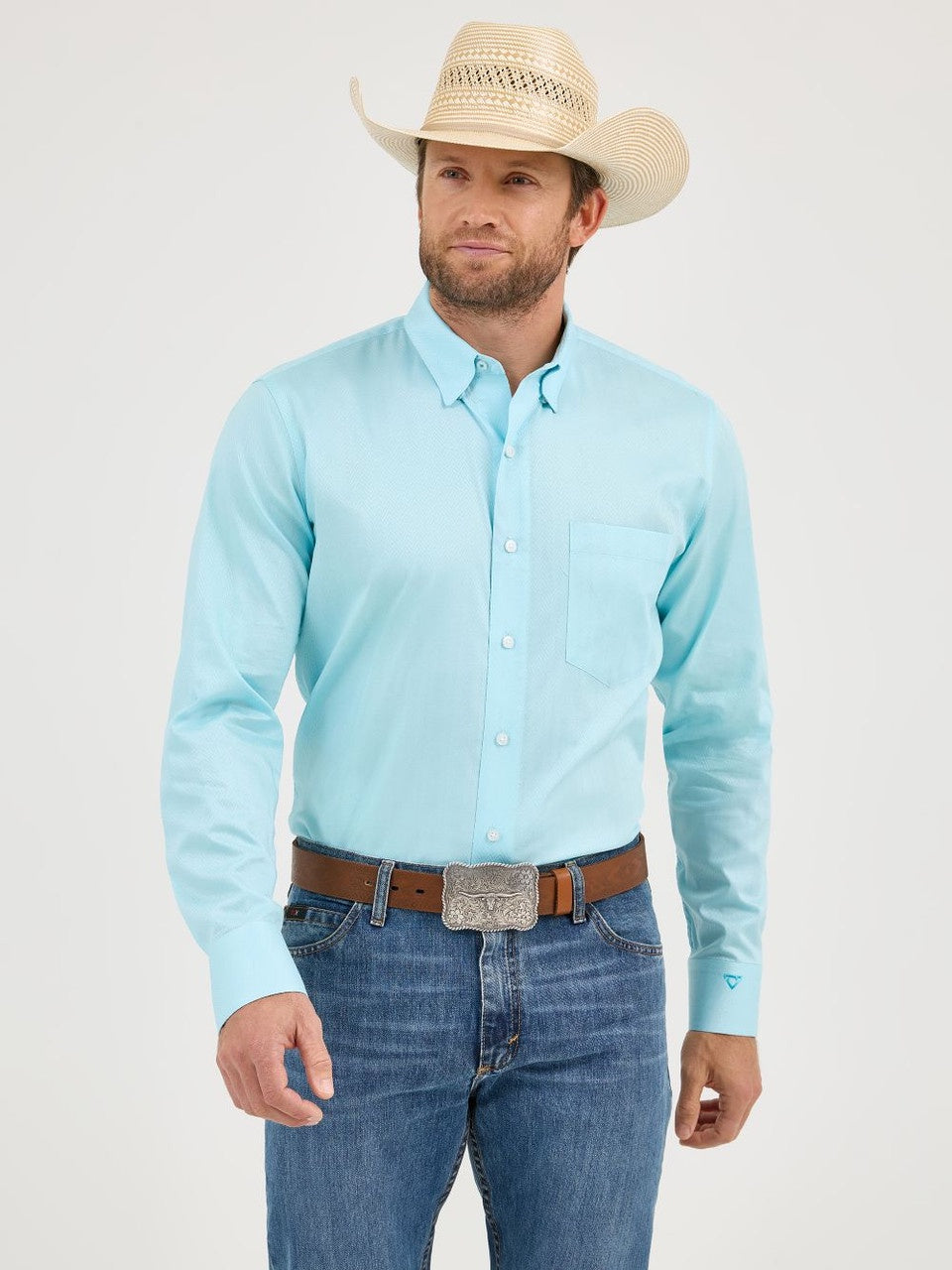 Wrangler Men's Cody Johnson Long Sleeve Shirt Aqua Chevron 112365523