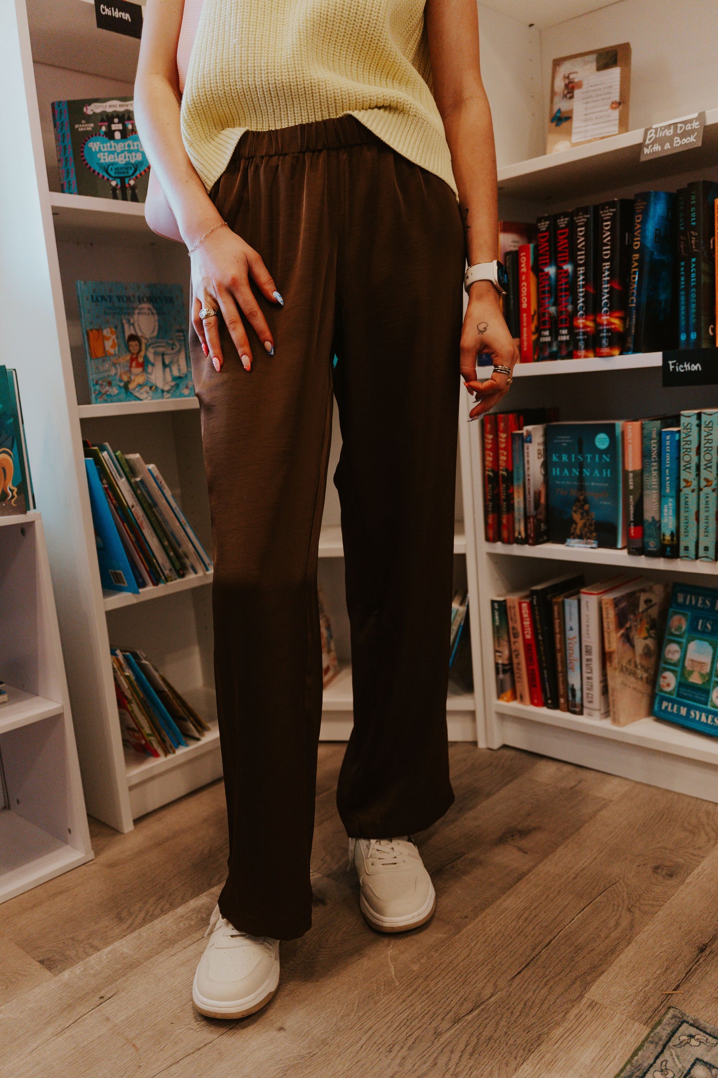 Brown Crushed Satin Wide Leg Pants PMR0405