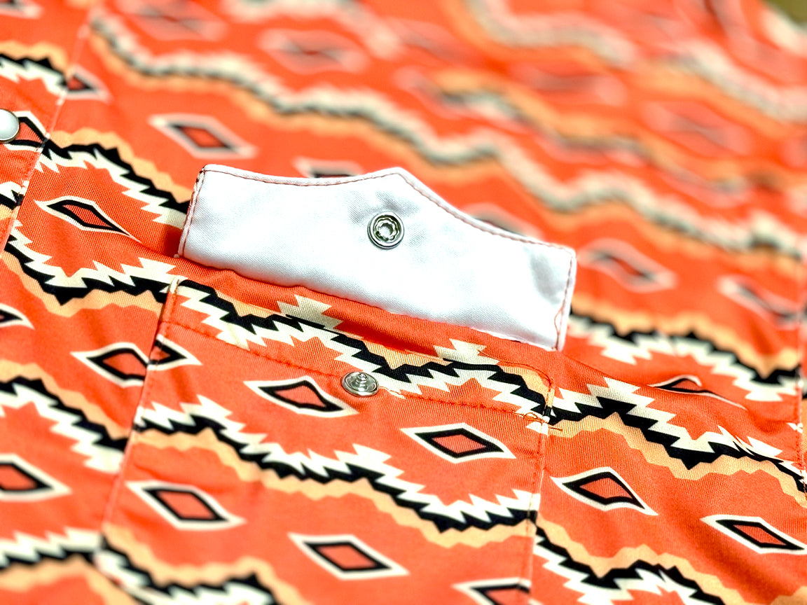 Red Dirt Polo Short Sleeve Shirt Coral Aztec