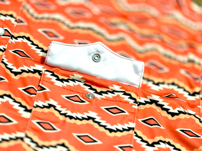Red Dirt Polo Short Sleeve Shirt Coral Aztec
