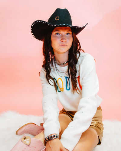 Rodeo Studded White Sweater