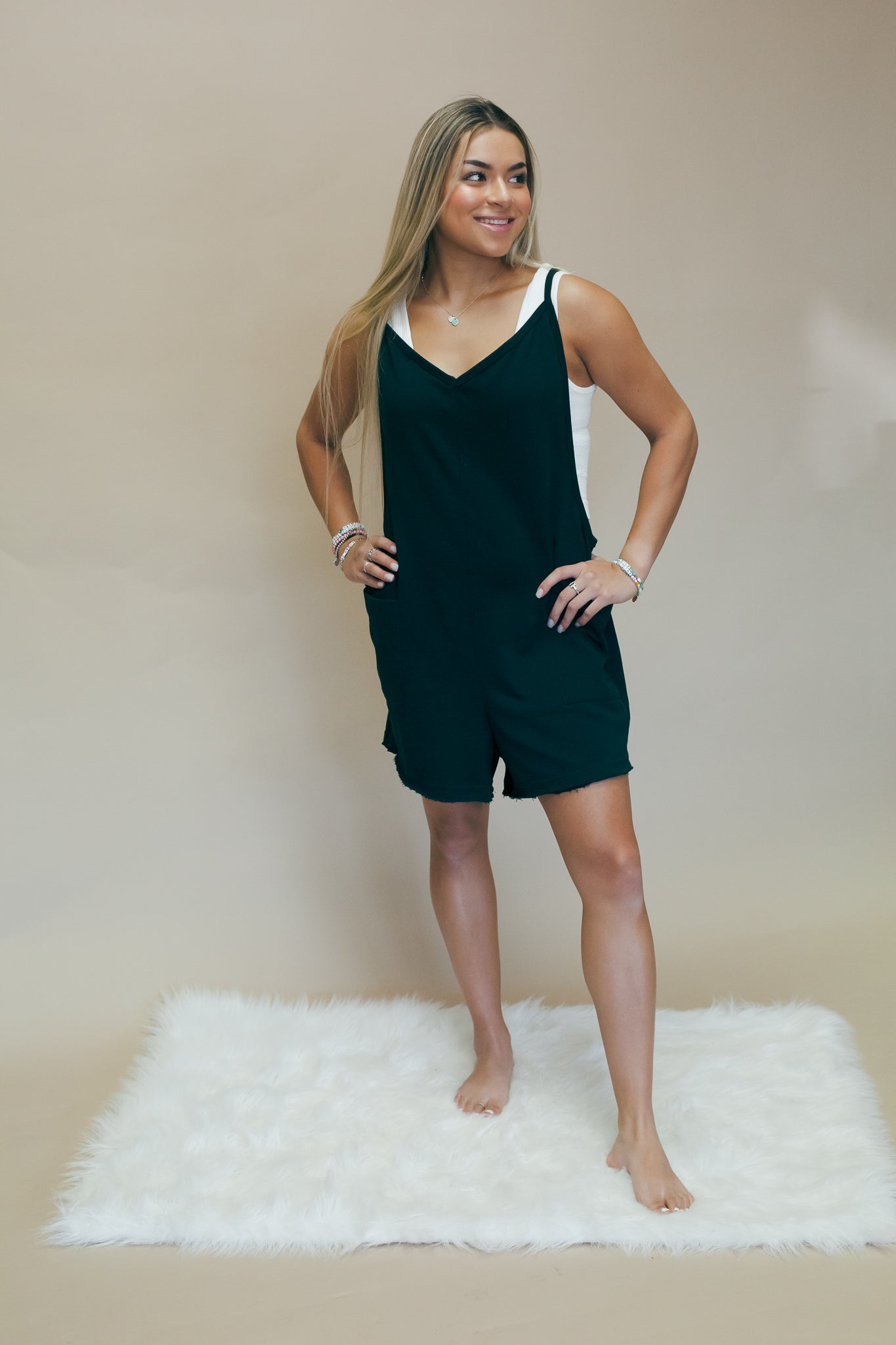 Black Cami Romper with Pockets