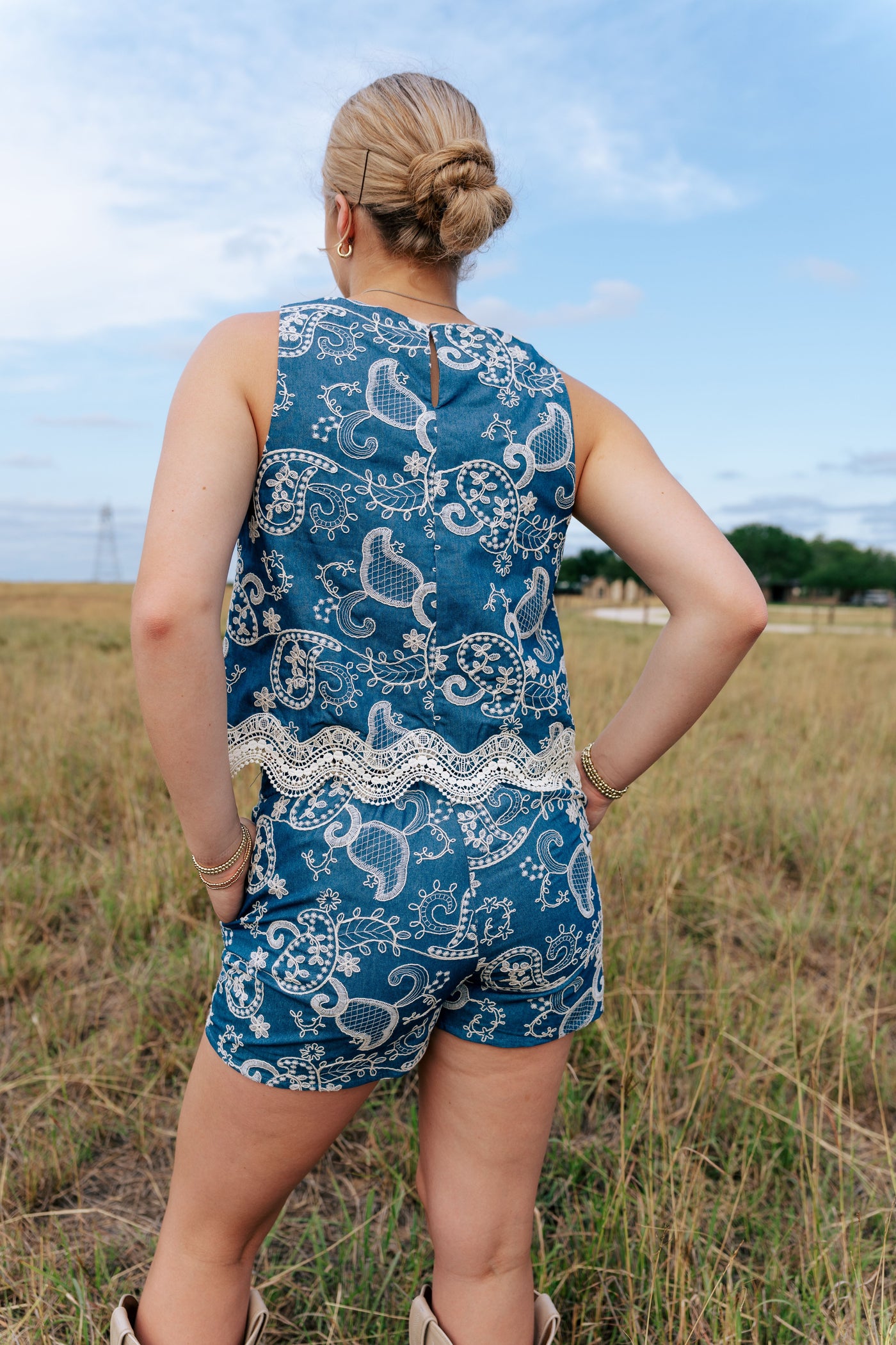 Denim Embroidered Mini Wrap Skort ILP5723