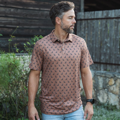 Burlebo Whitetail Deer Brown Performance Polo
