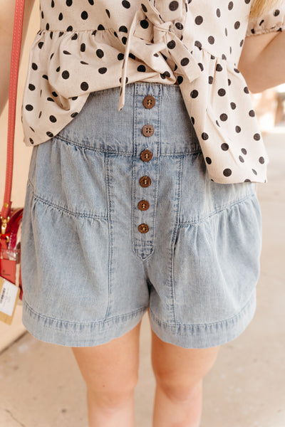 Denim Tiered Button Down Shorts P4206