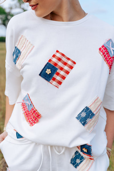Off White USA Flag Patches Short Sleeve Top IFKT47431-01