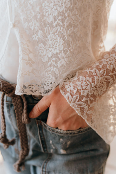 White Button Down Lace Top ST2813