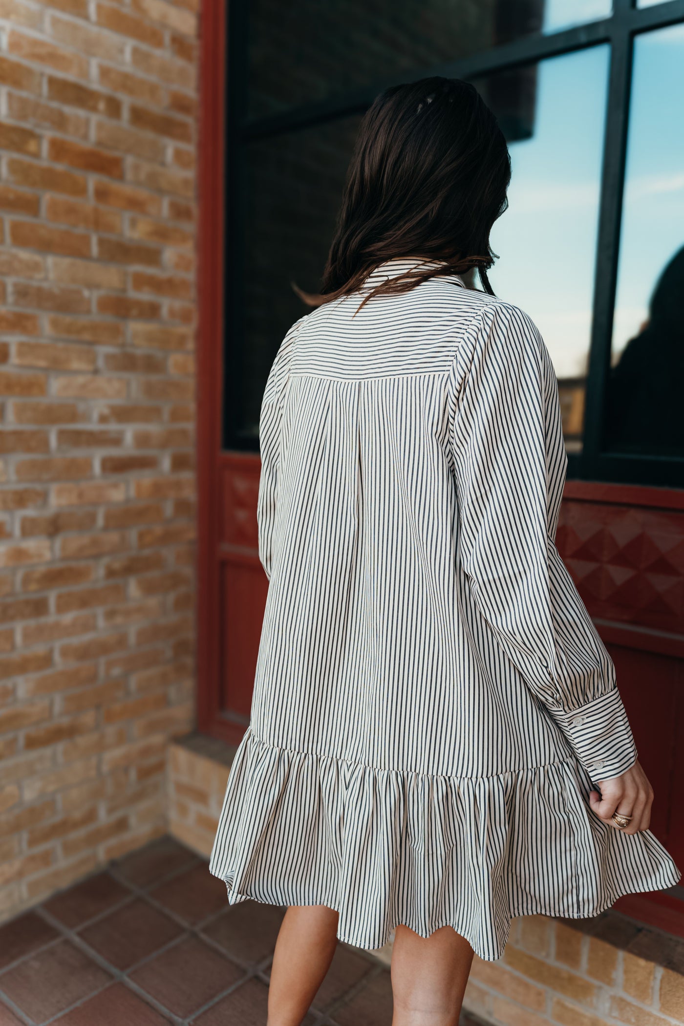 Charcoal Striped Long Sleeve Mini Dress D25128