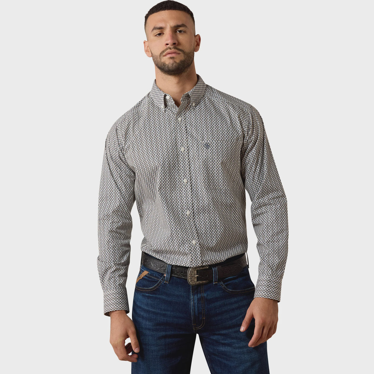 Ariat Men's Cliff Long Sleeve Shirt White Multi Geometric Print 10079413