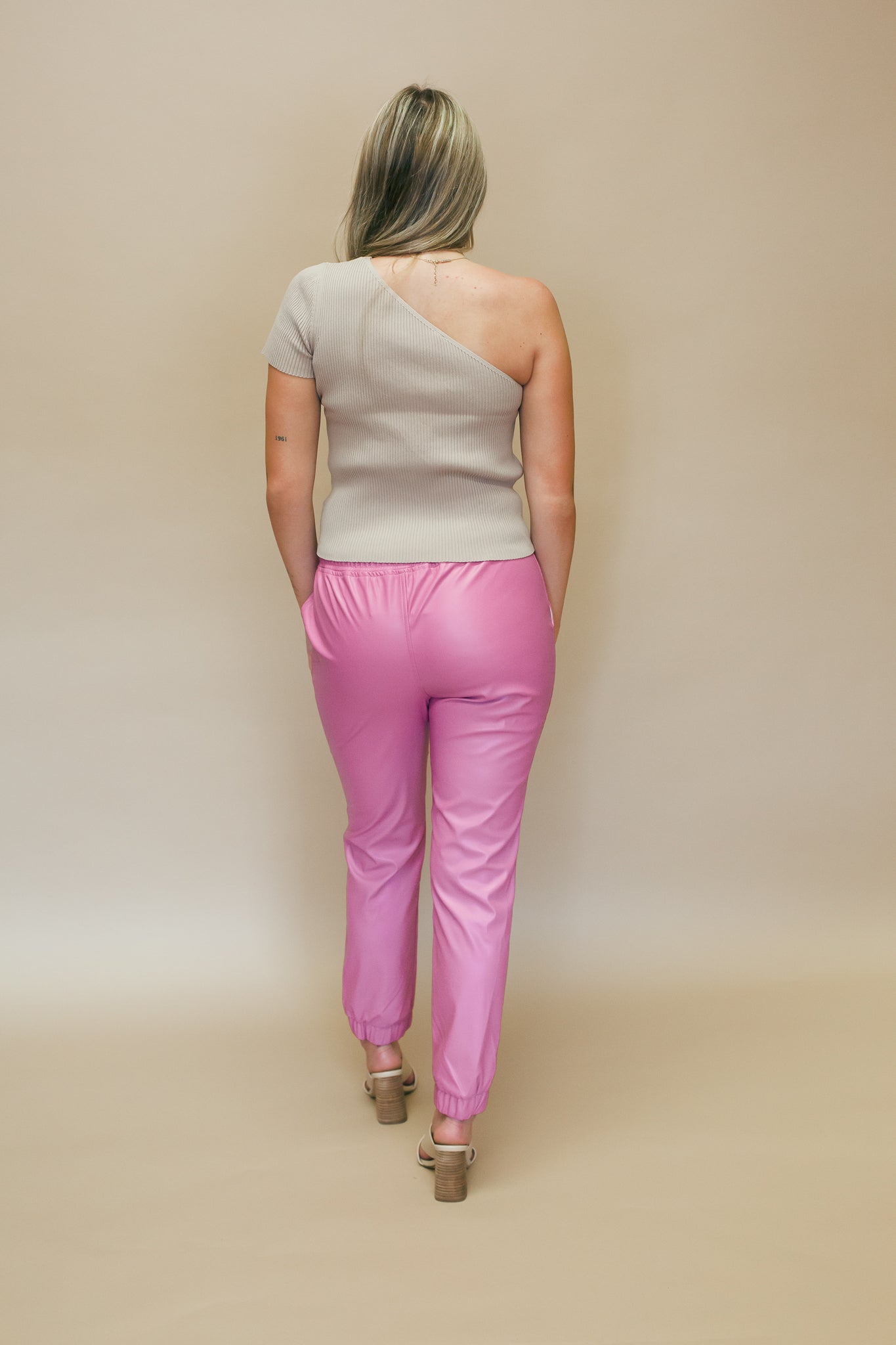 Pink Faux Leather Drawstring Pant