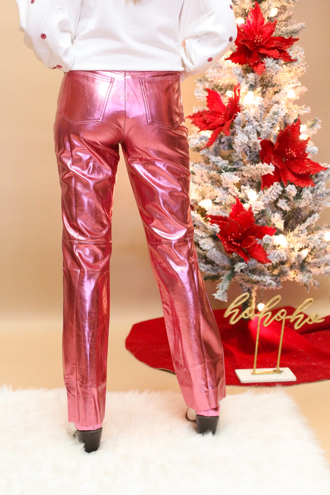 Metallic Pink Faux Leather Pant