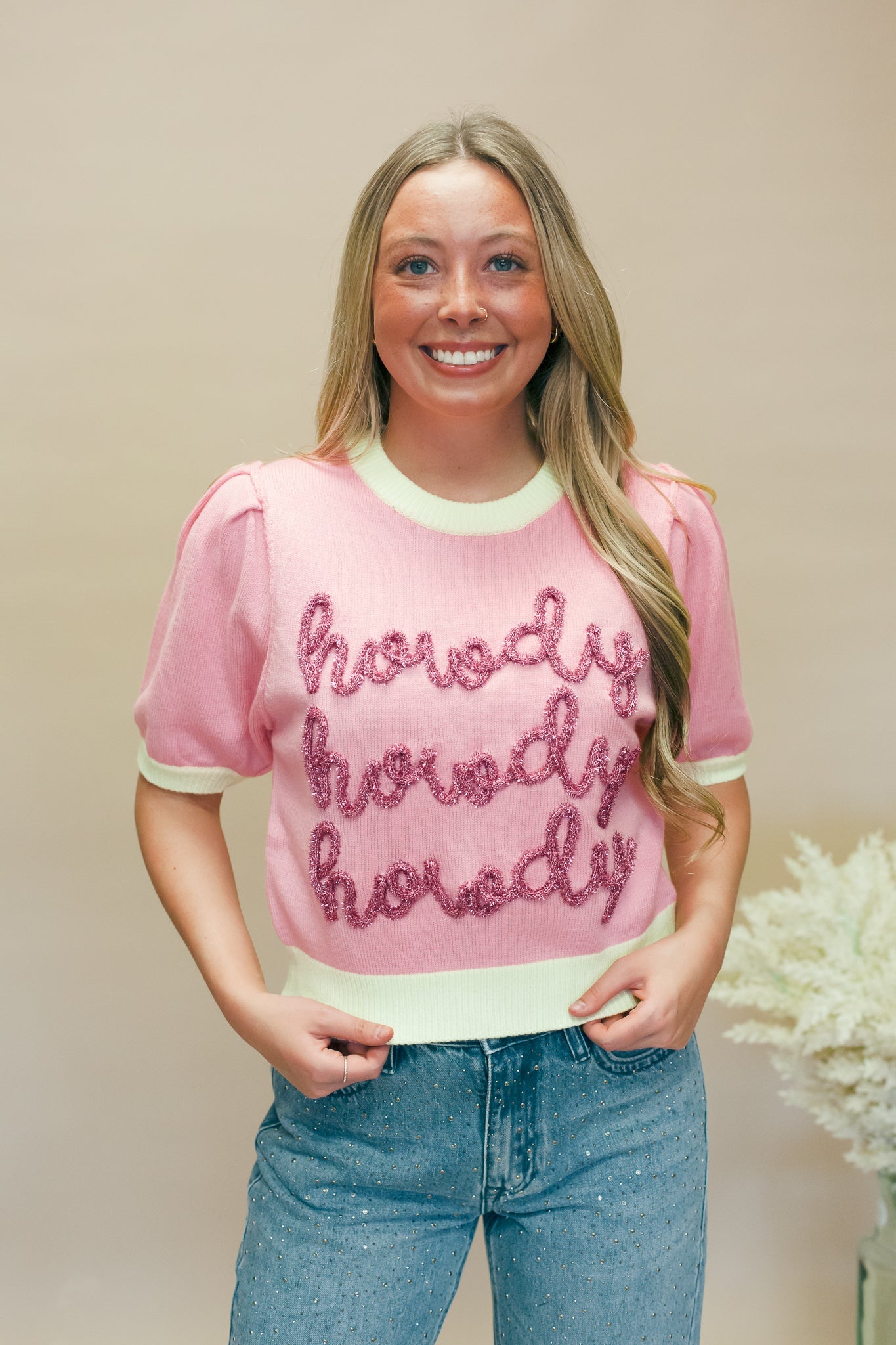 Pink Howdy Puff Sleeve Sweater
