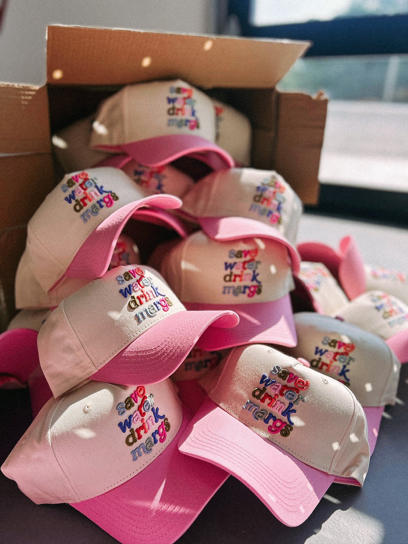 Save Water Drink Margs Trucker Hat Pink/Cream