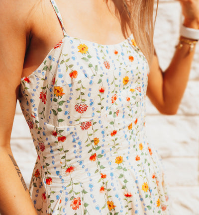 Butter Yellow Floral Sleeveless Midi Dress D-10517-H