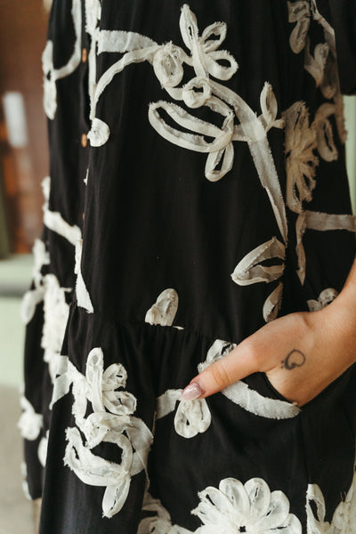 Black Floral Button Down Mini Dress D25359