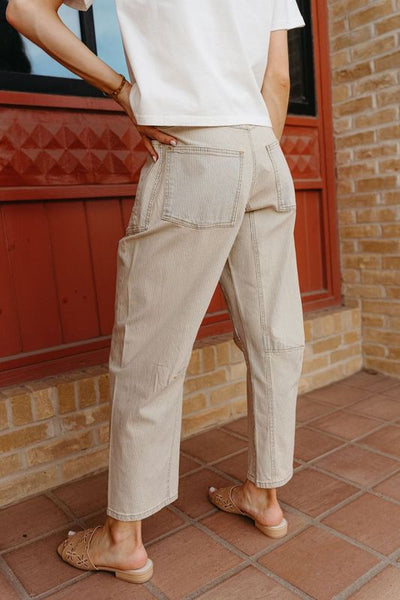 Light Blue/Cream Two Tone Cotton Pants with Belt P4065