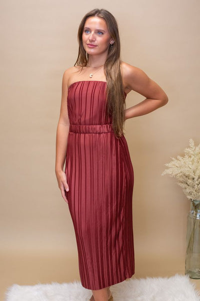Claret Rust Strapless Dress
