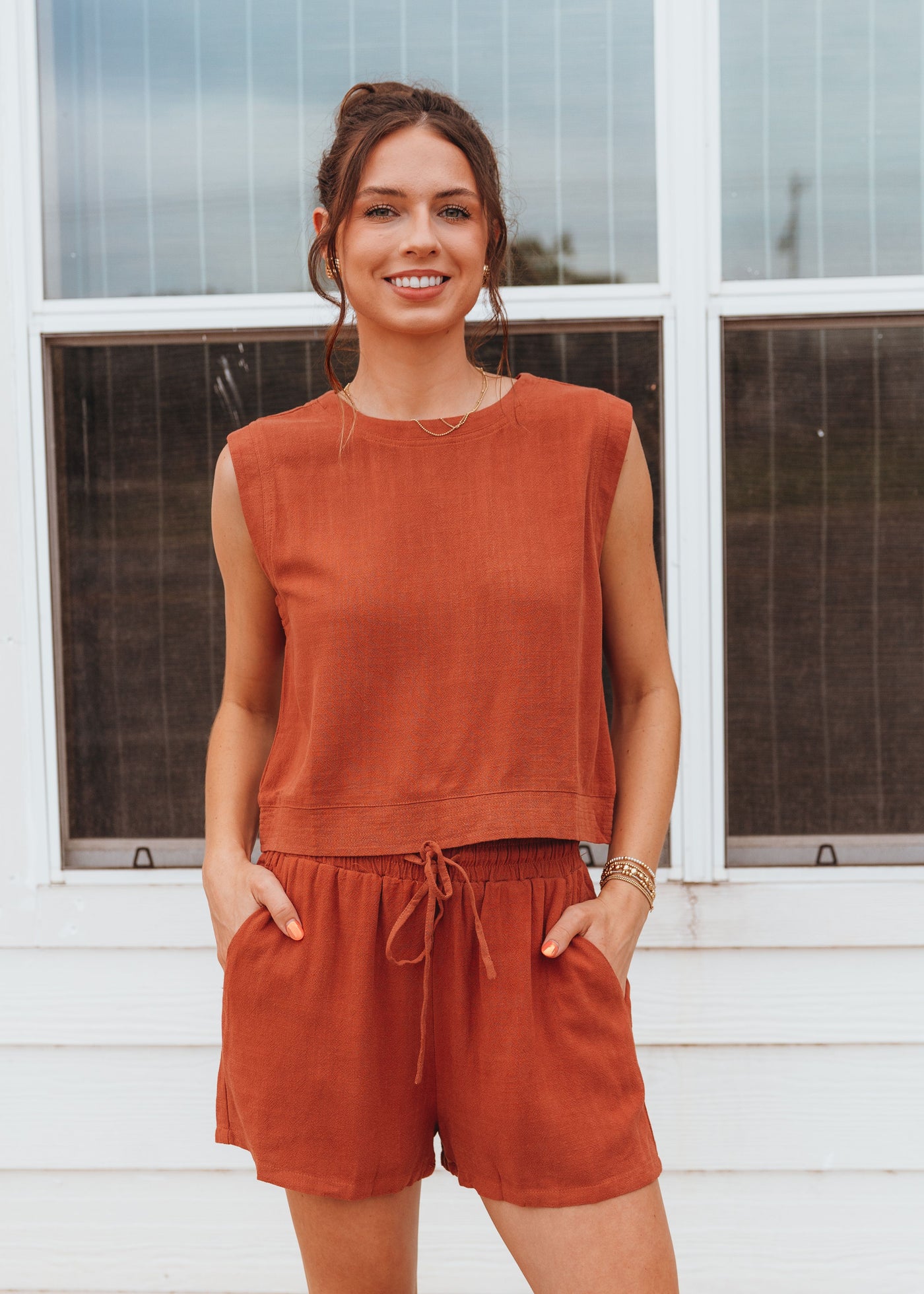 Brick Sleeveless Top and Short Set WL24-9965