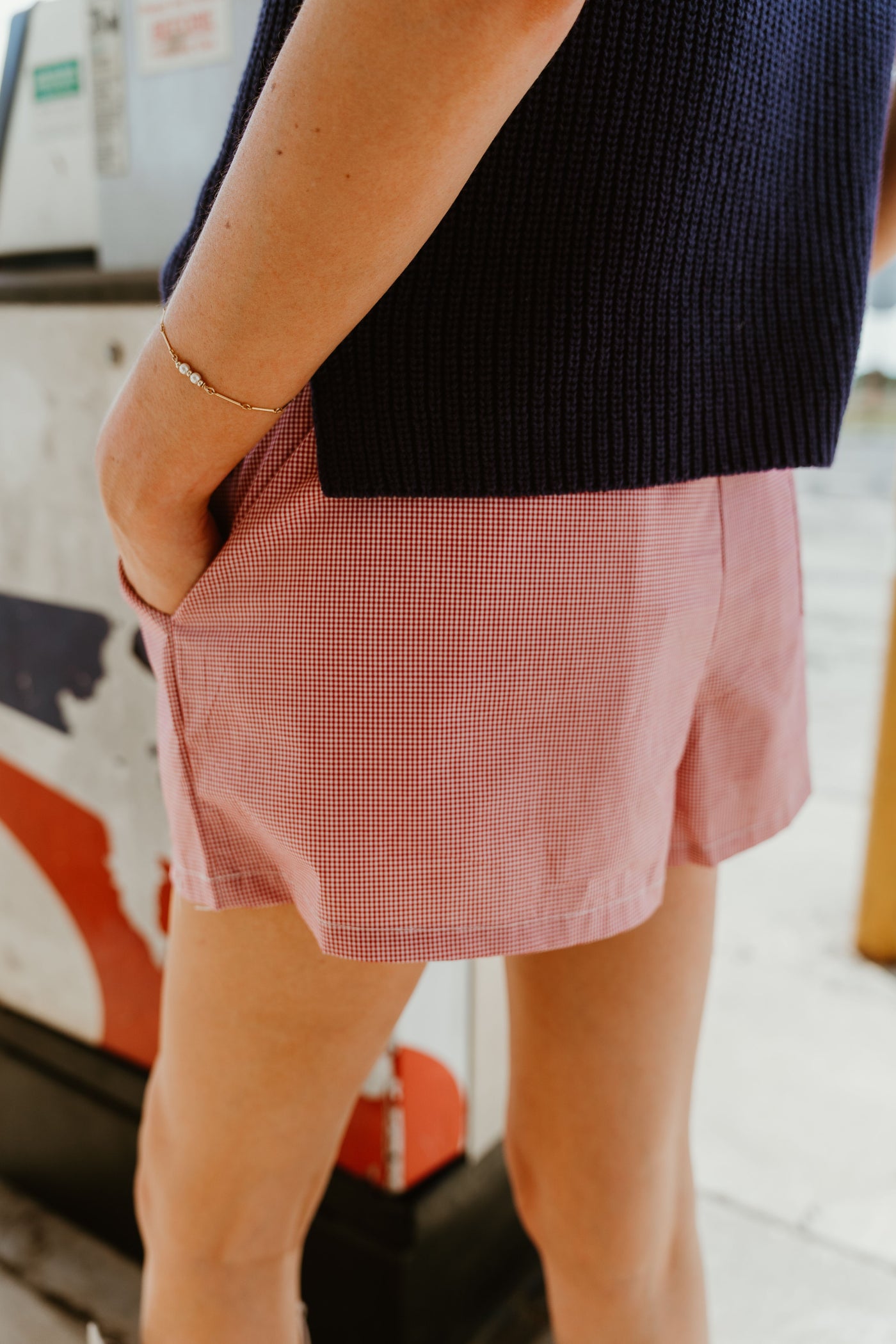 Red Waist Tie Check Shorts SP9949