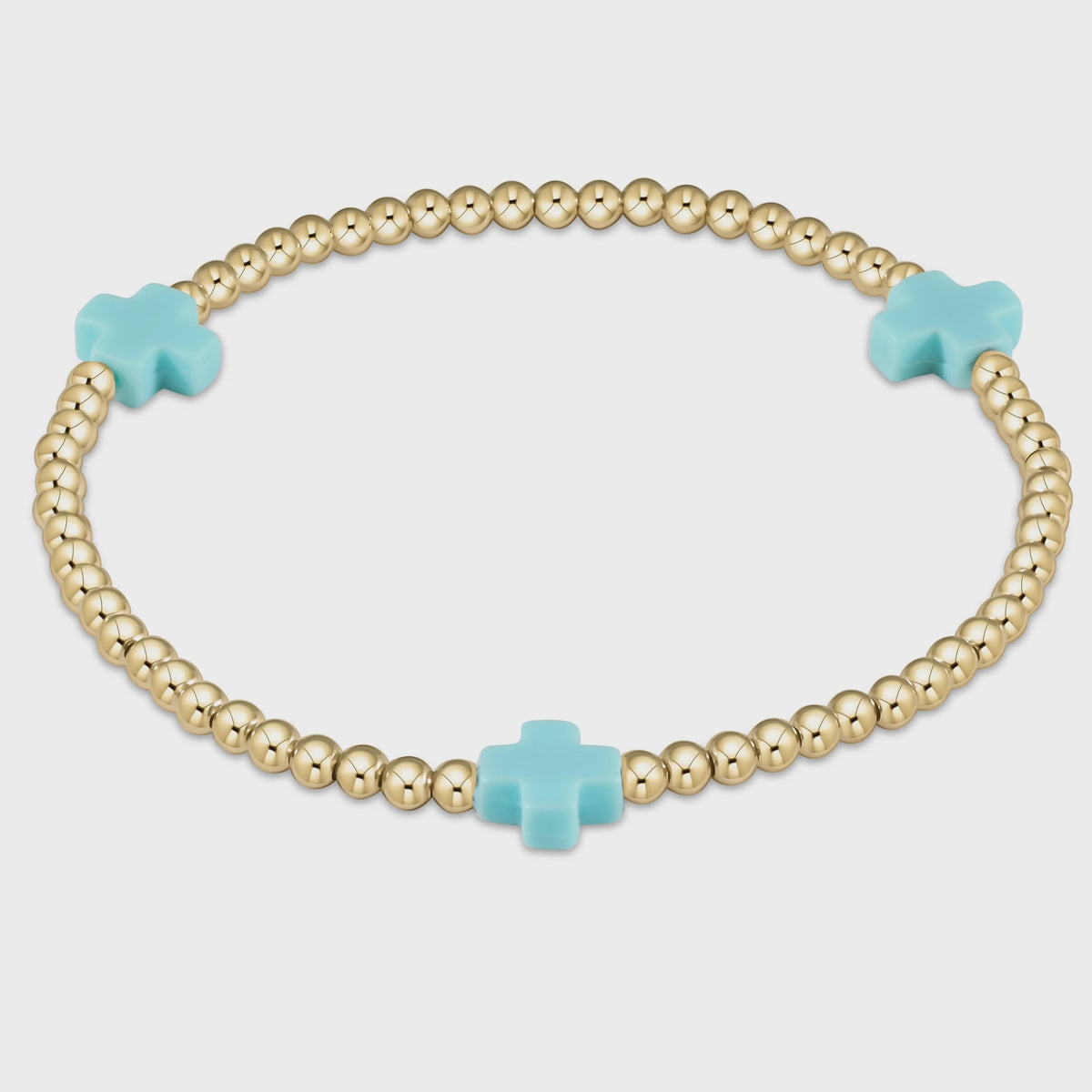 Signature Cross 3mm Gold/Turquoise Bracelet