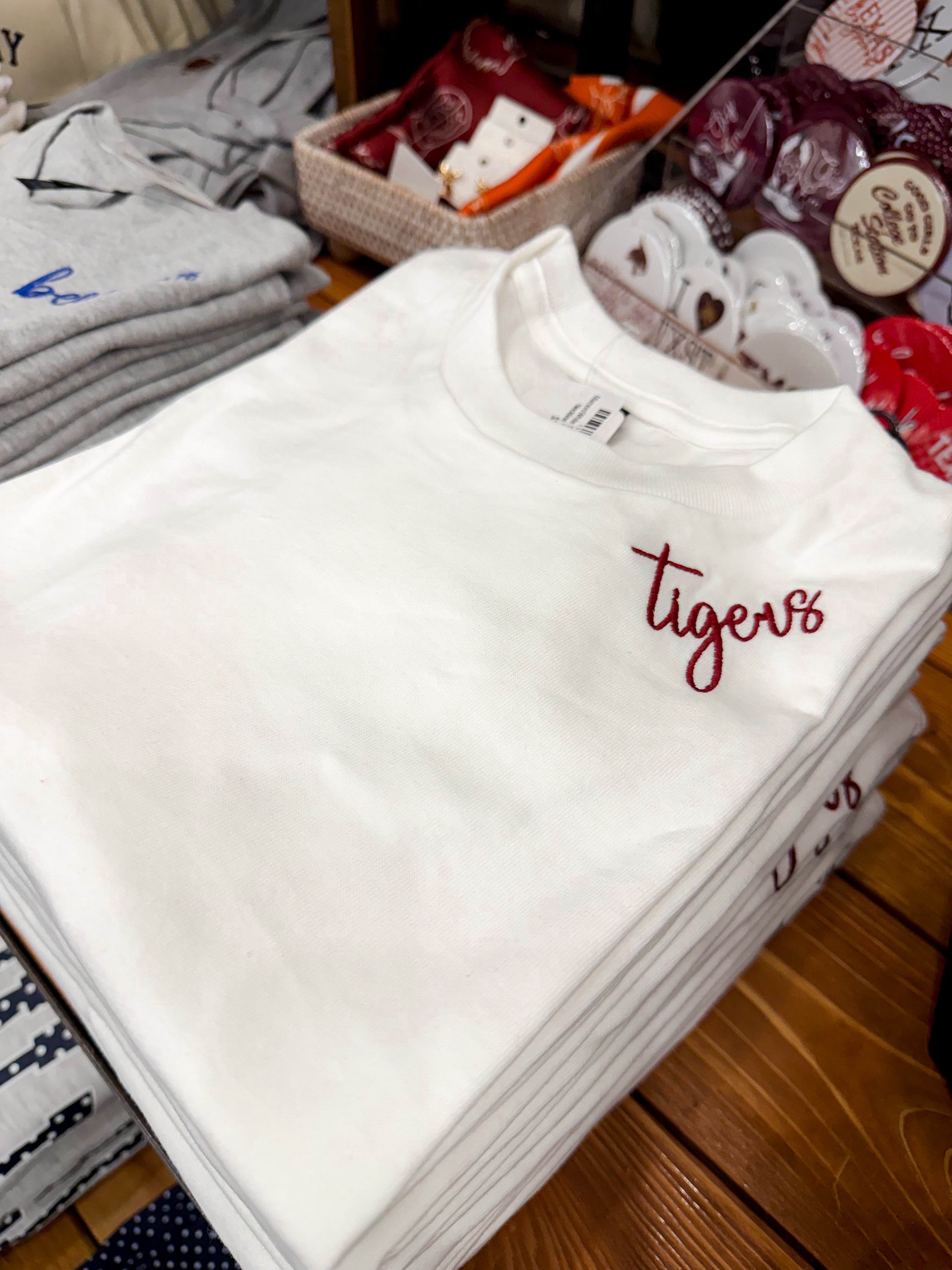 Maroon/White Tigers Embroidered Neckline T-Shirt