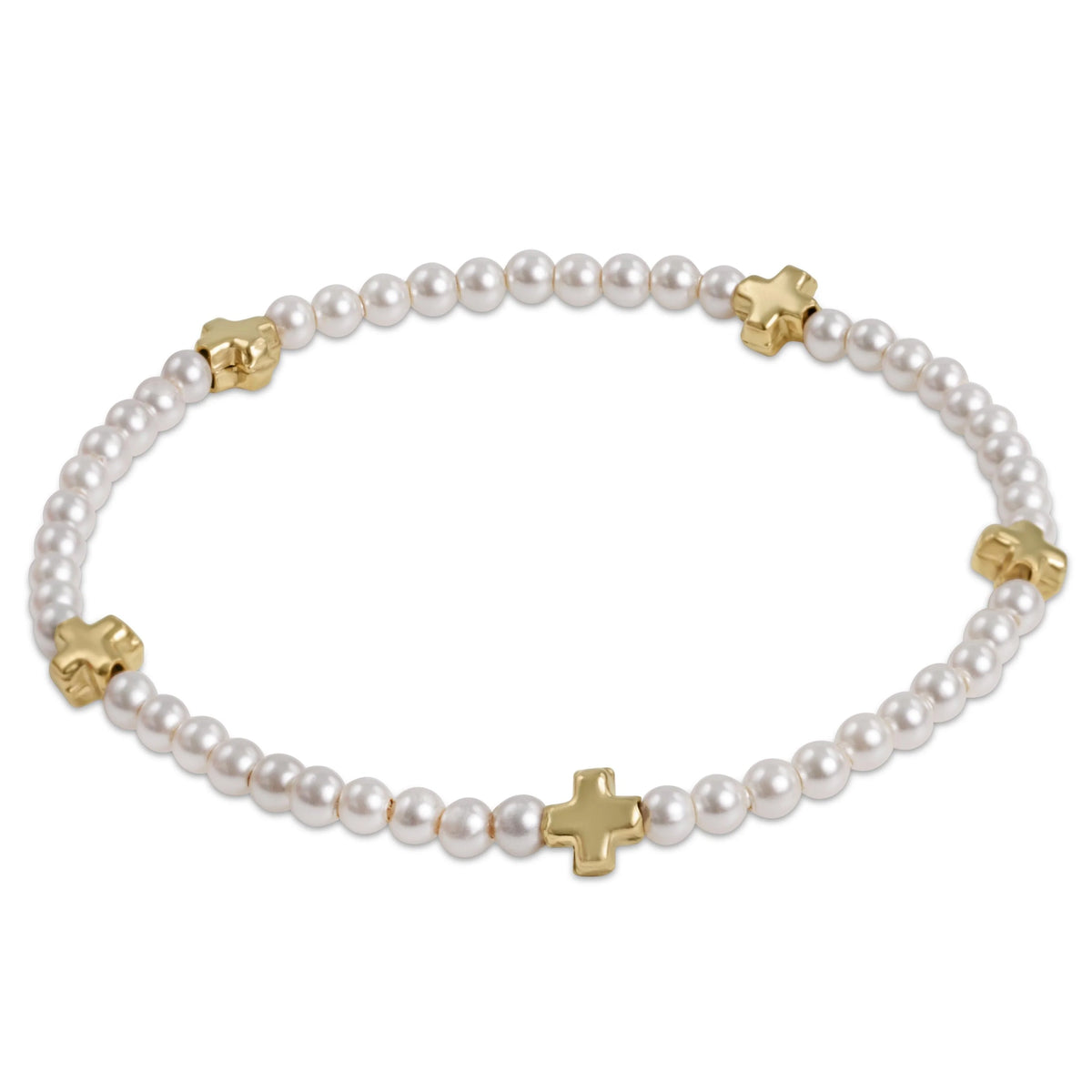 Signature Cross 3mm Pearl/Gold Bracelet