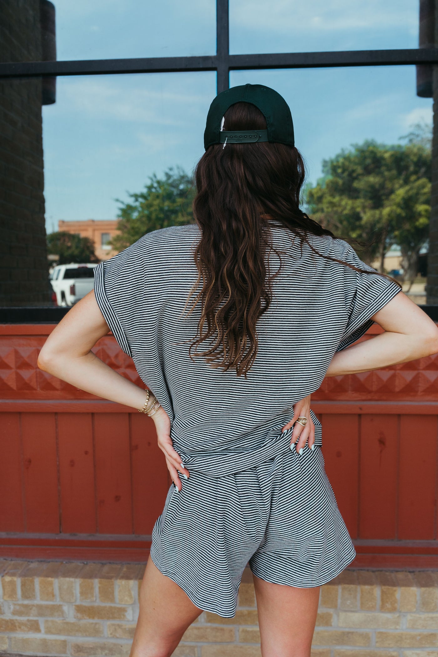 Black Striped French Terry Top and Shorts Set IST17550