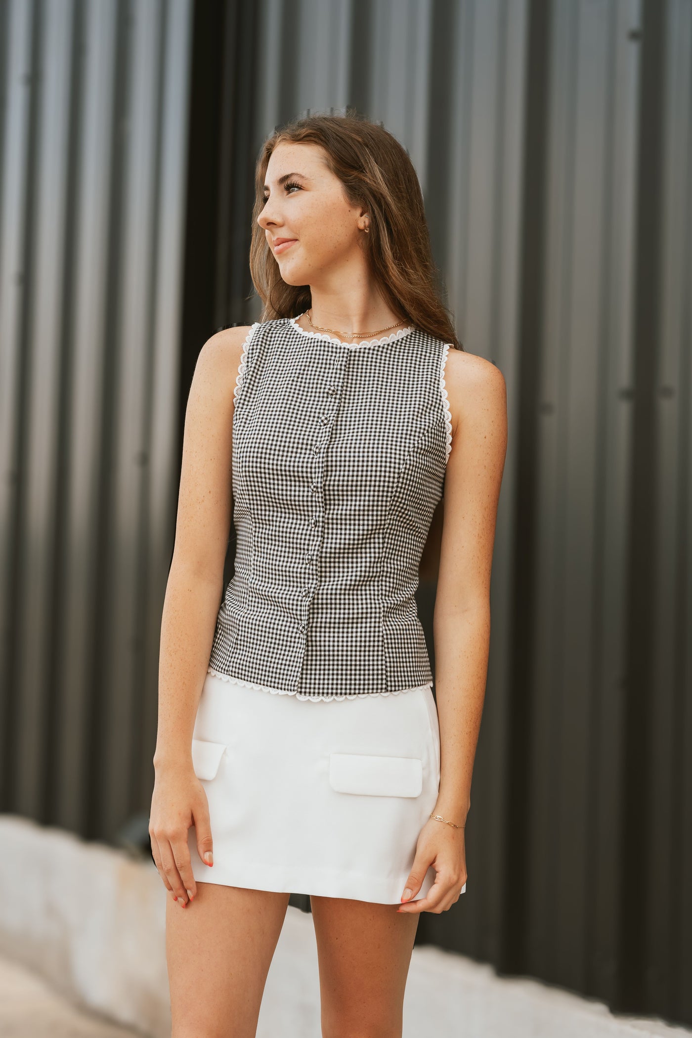 Black/White Gingham Vest TI6142FO