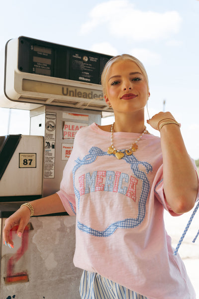 Light Pink America Tee with Bows IKT39930-01