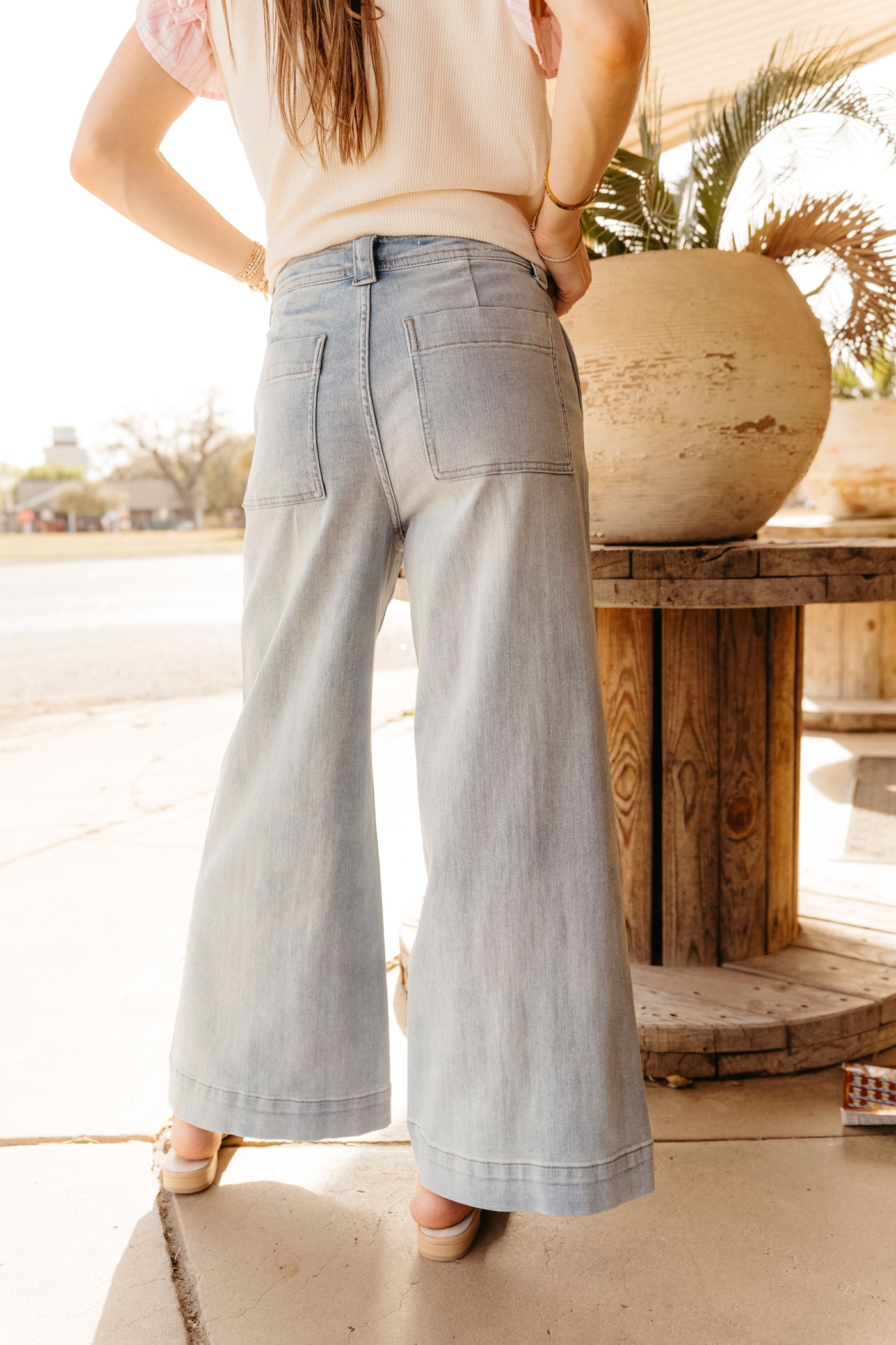 Washed Denim with Tie Front Pants P4880